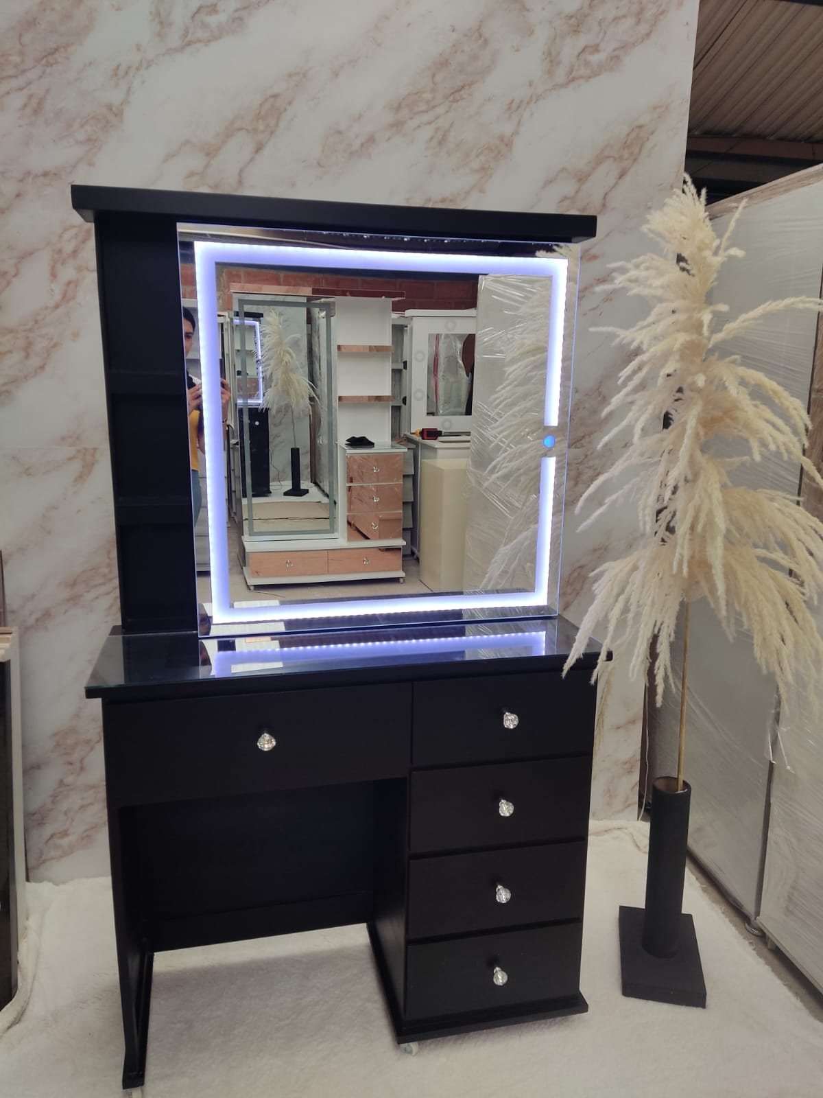 Tocador Black Mirror LED 100 cm – Diseño Deslizante y Elegante